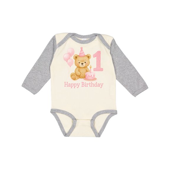 Inktastic Cute Teddy Bear 1st Birthday Party Boys or Girls Long Sleeve Baby Bodysuit