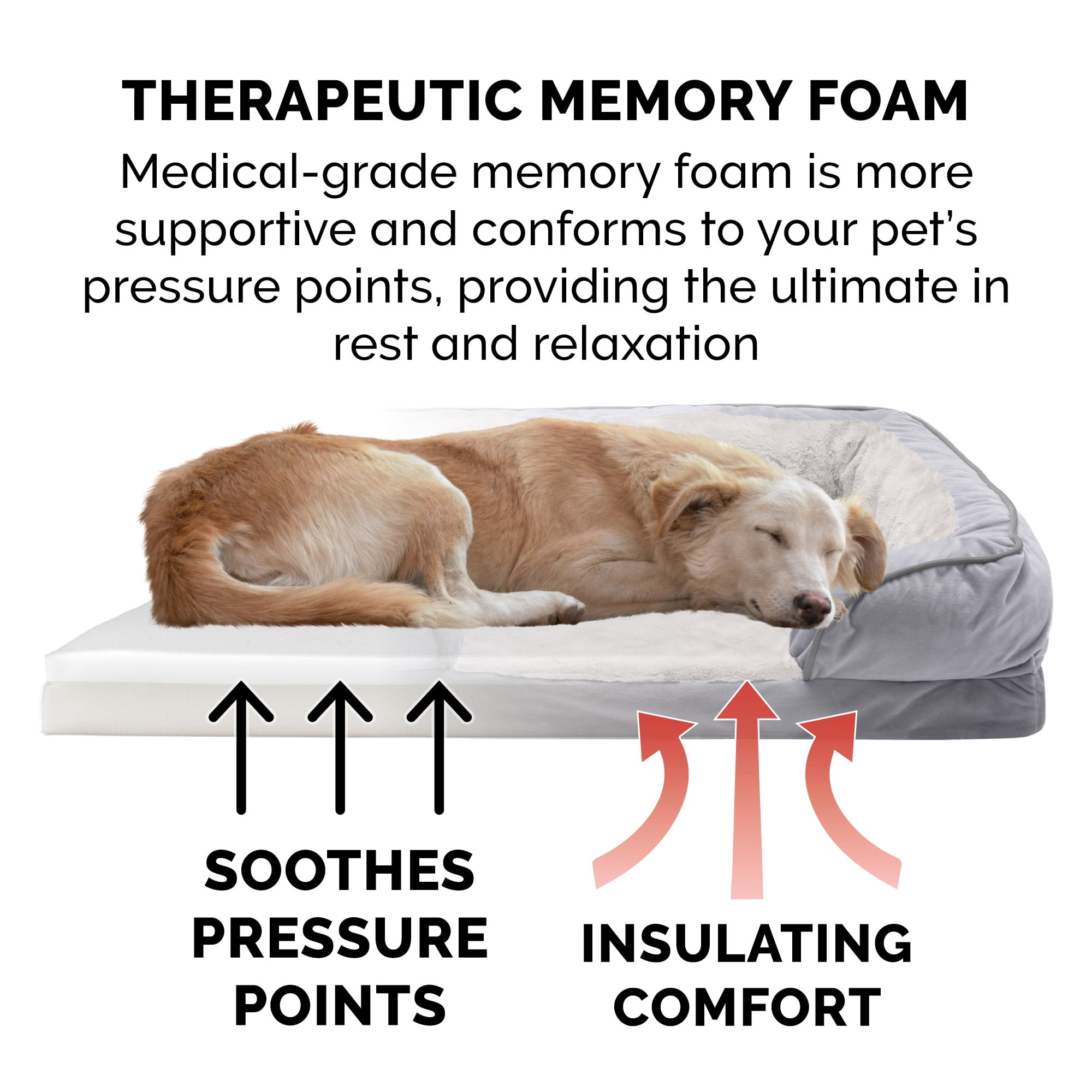FurHaven Pet Products Velvet Waves Perfect Comfort Memory Top Sofa-Style Pet Bed for Dogs & Cats - Granite Gray, Large