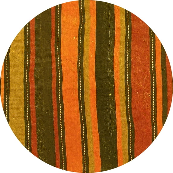 Ahgly Company Machine Washable Indoor Round Oriental Yellow Traditional Area Rugs, 6' Round