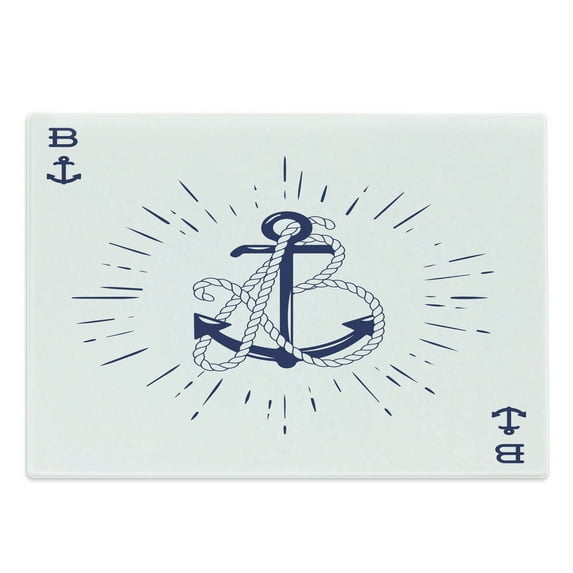 Vintage Nautical Tattoo Cutting Board, Vintage Anchor and Rope Starbursts Cardinal Directions Print, Decorative Tempered Glass Cutting and Serving Board, in 3 Sizes, by Ambesonne