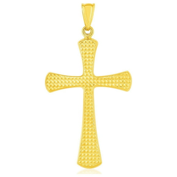 14k Yellow Gold Cross Pendant with Beaded Texture