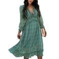 thumbnail image 1 of Seyurigaoka Women Fashion V-neck Print Dress Stylish Three Quarter Sleeve Dress, 1 of 5