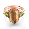 thumbnail image 2 of Gem Stone King 7.96 Ct Pear Shape Brown Tiger Eye Green Peridot 18K Rose Gold Plated Silver Ring (Size 9), 2 of 5