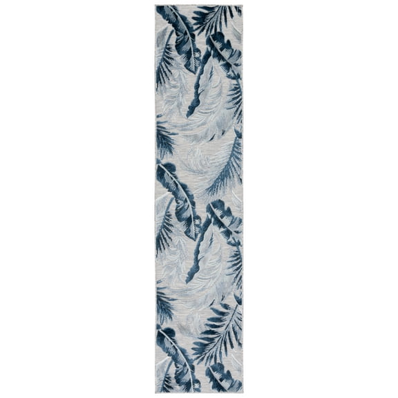 SAFAVIEH Cabana Rosario Botanical Indoor/Outdoor Runner Rug, Grey/Navy, 2' x 10'