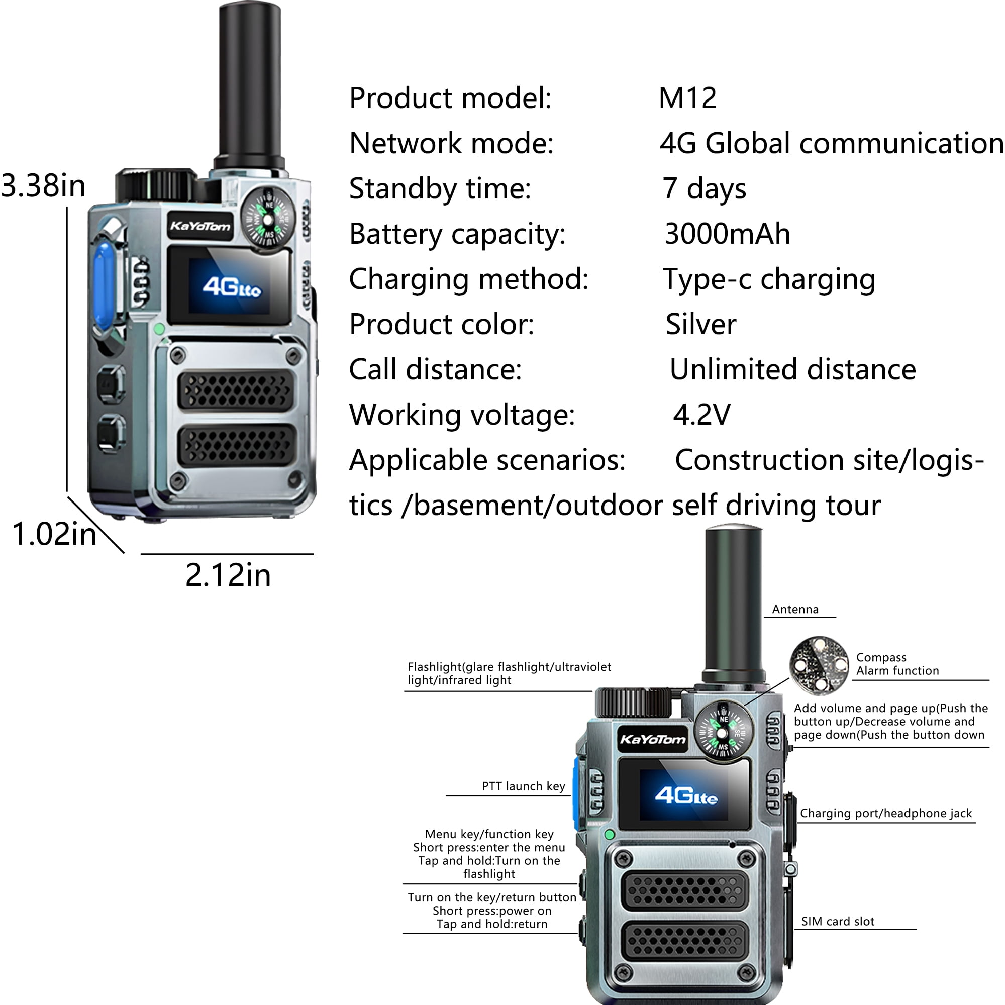 Global Walkie Talkie for Adult Long Range Two Way Radio,Laser Pointer,Party Lights Flashlight UV,2pcs