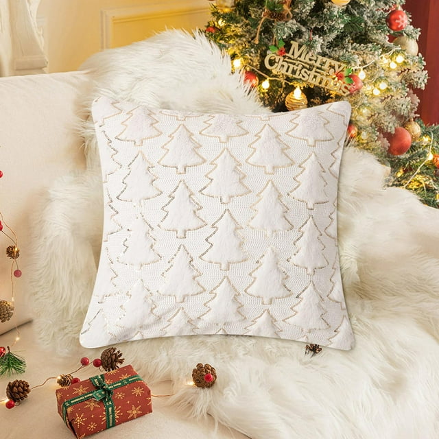 Edgergery Soft Christmas Tree Decorative Pillow Cover For Sofa Bed Home Decor Cushion Cover Family Pillowcase 19.68x19.68 Inches
