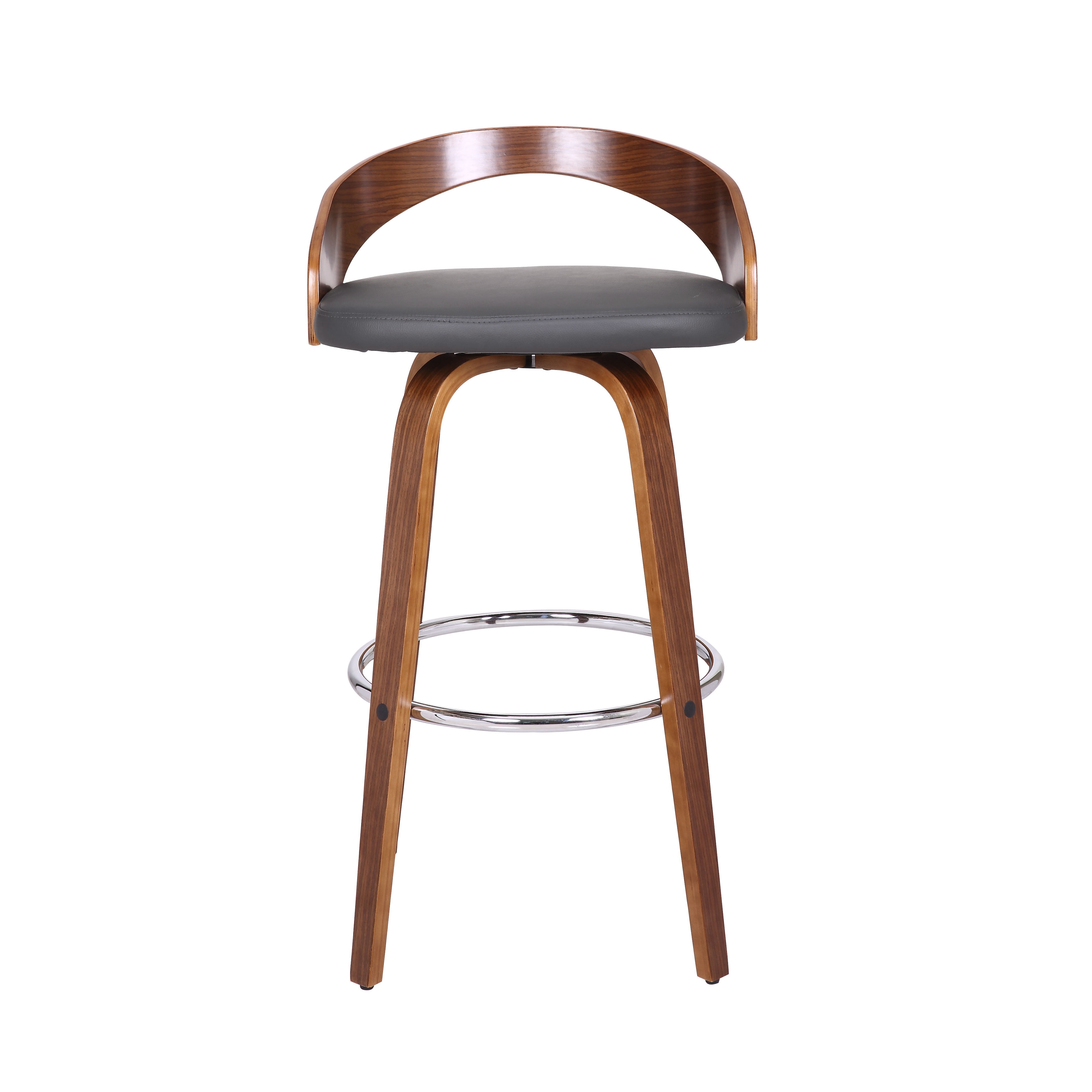 Sonia 30" Bar Height Swivel Gray Faux Leather and Walnut Wood Bar Stool - Set of 4