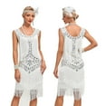 thumbnail image 2 of 1920s Vintage Dress Summer Fringe Beaded Great Gatsby Flapper Evening Dress Party Cocktail Prom,3XL,White, 2 of 6