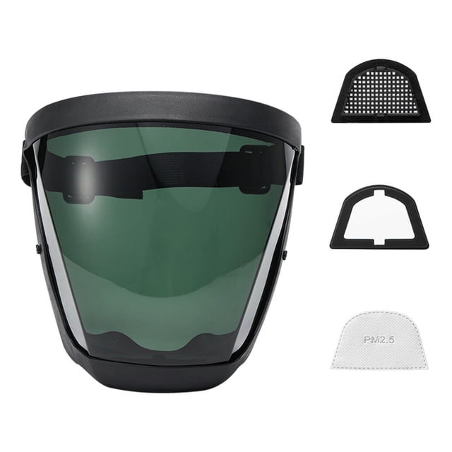 Wdhugt Black Frame Dark Green Lens Face Shield For Dust Droplet Protection Adjustable Head Strap Transparent Visor For Outdoor Use F