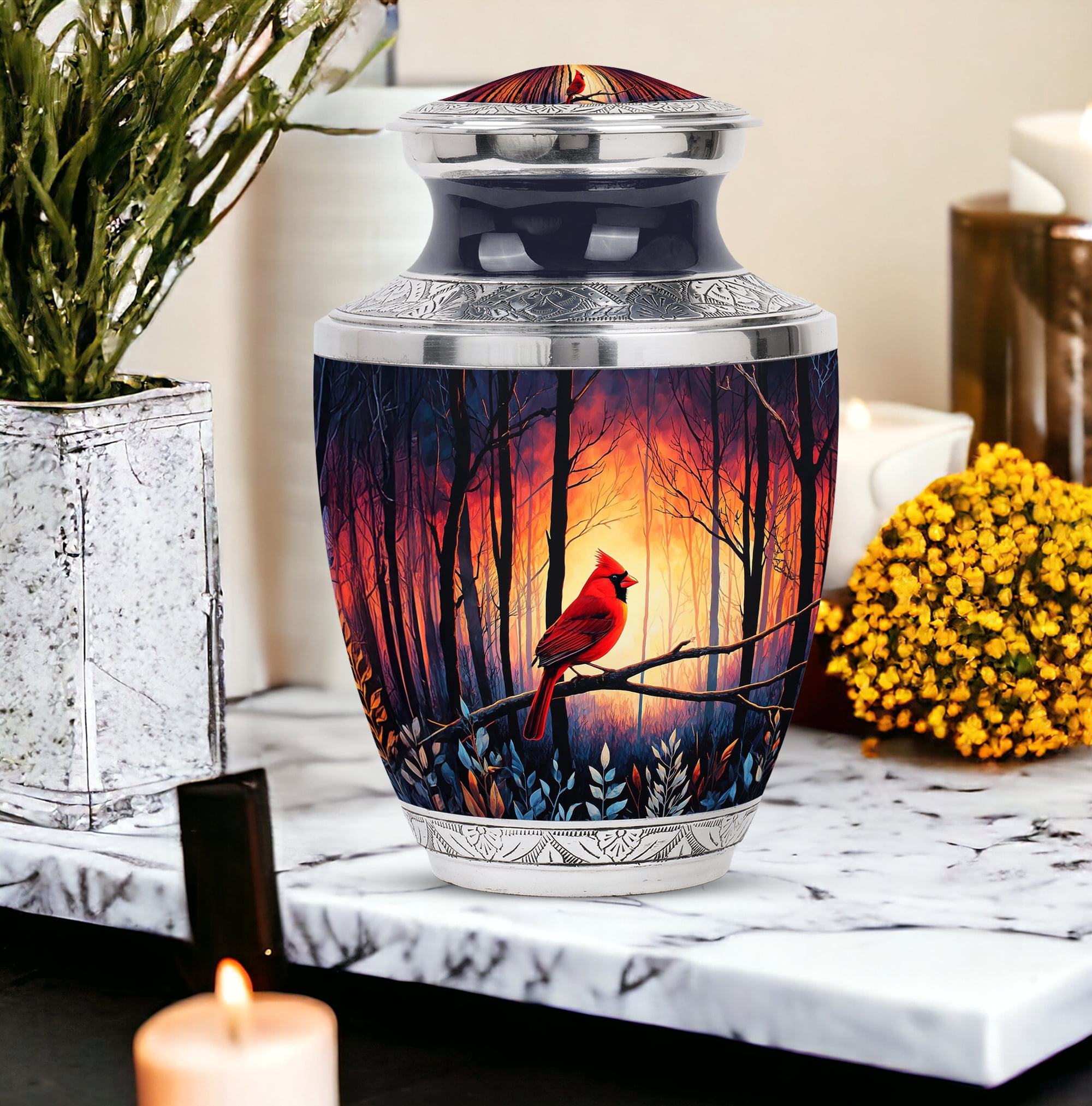 SABURIAL Cardinal Bird Urn - Large Funeral Urns For Women - Small Cremation Urns For Human Ashes Adult Man - Combo Of 10 Inch & 3 Inch