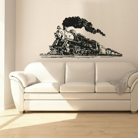 Vintage Train Steam Engine Chimney Coal Train Beautiful Old Train Vinyl Wall Sticker Wall Decal Wall Art Décor Home Room Kids Room Boys Girls Room Train Lover Living Room Decoration Size (12x30 inch)