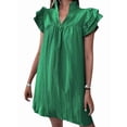 thumbnail image 3 of Women Summer Short Dress Casual V Neck Short Sleeve Tiered Mini Sun Dress Beach Vacation Sundress Green XL, 3 of 7