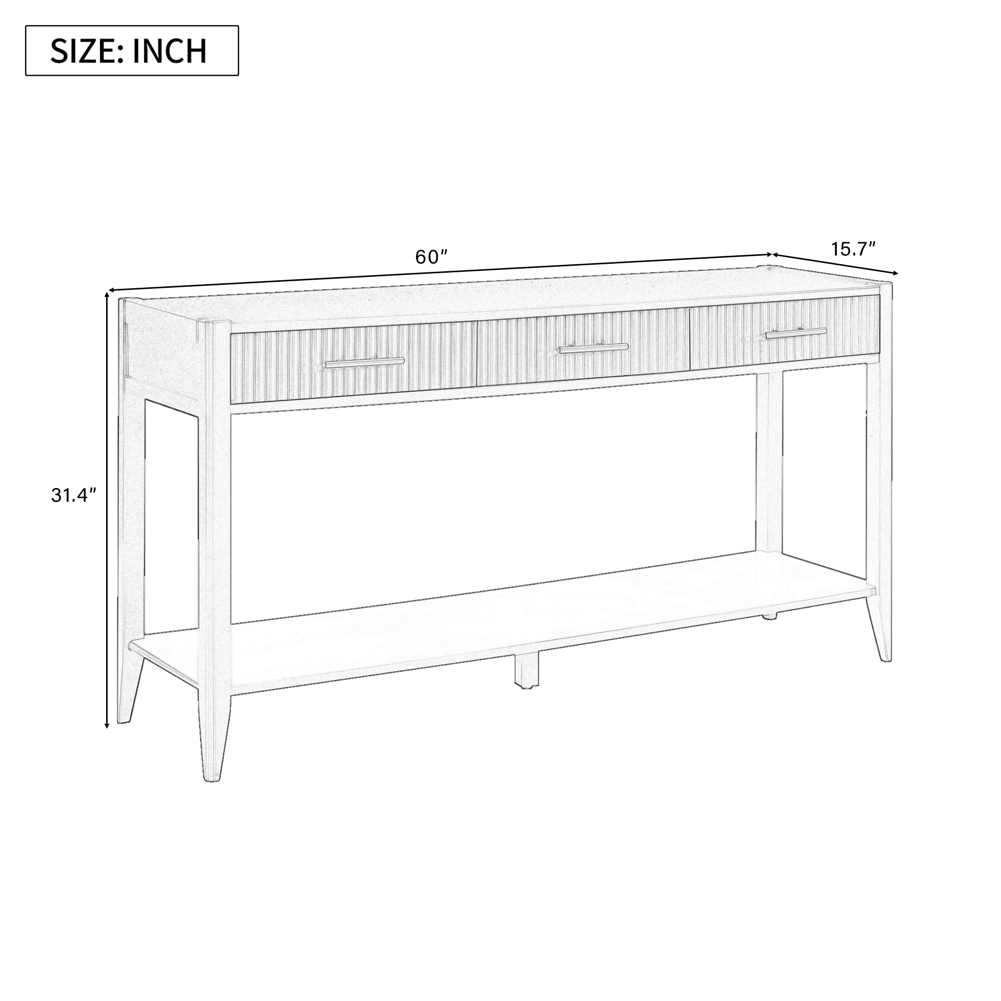 EUROCO 60" Long Console Table,Wood Sofa Table for Entryway with 3 Drawers,Vertical Stripe Drawers and Open Shelf for Living Room Hallway Foyer Office,Navy Blue