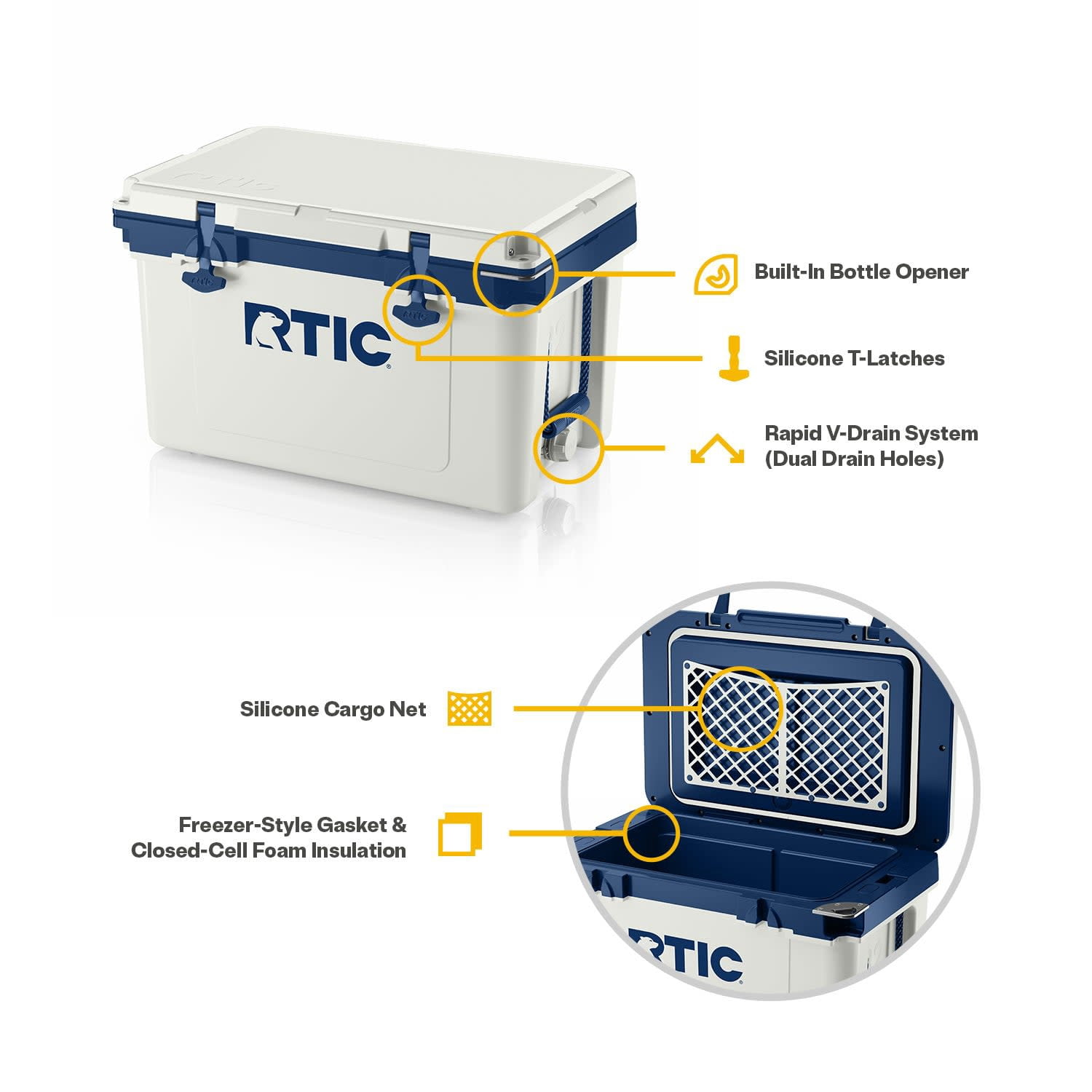 RTIC 32 QT Hard-Sided Ice Chest Cooler, Ultra-Light, Fits 48 Cans, Cool Grey & Navy