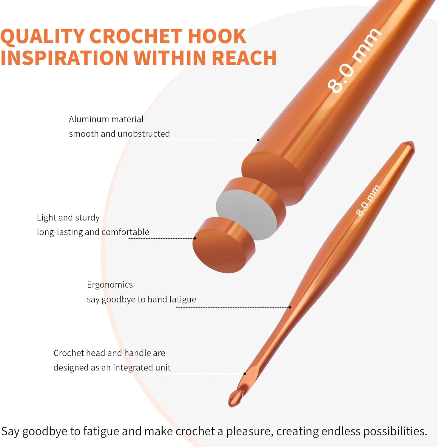 Inline Crochet Hook Set Ergonomic Aluminum Hooks with Case for Arthritic Hands,Crcohet Gift Beginner(3.5mm-8mm)