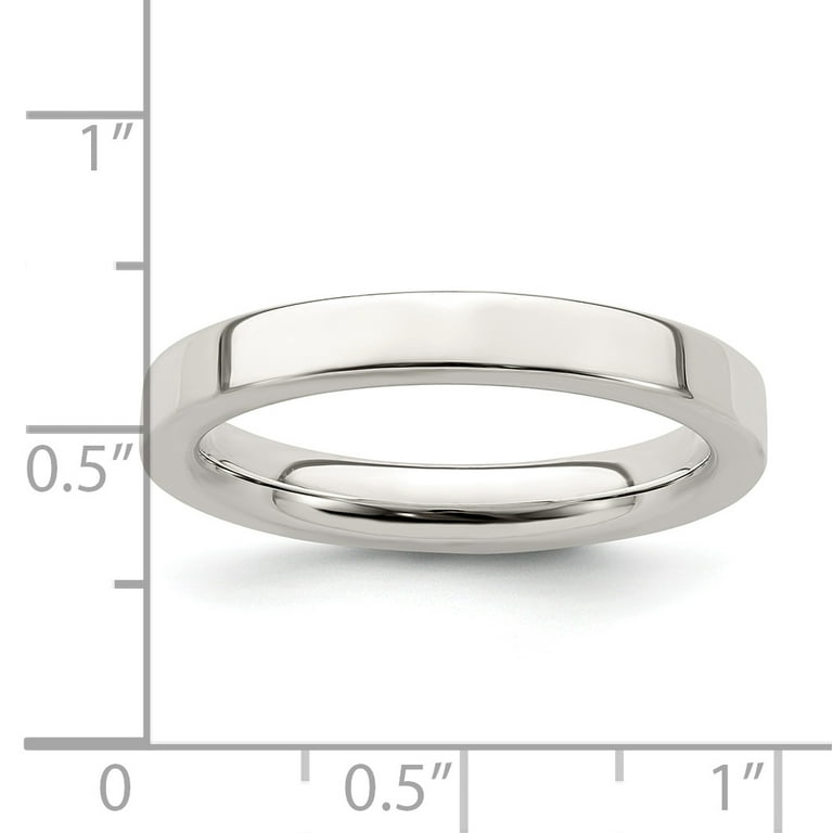 925 Sterling Silver Polished Flat Band 3mm Comfort-Fit-Flat Size - Main Image