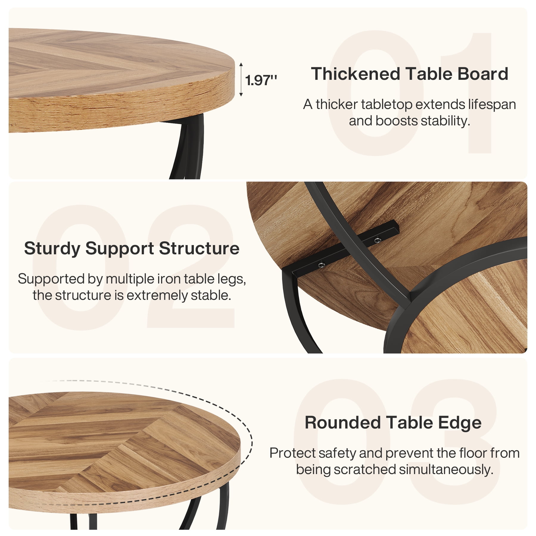 Fnova Coffee Table with 2 - Tier Storage, 32" Round Wood Coffee Table with Metal Legs, Modern Rustic Style Center Table for Living Room, Warm Brown and Black