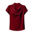 thumbnail image 7 of IUYRTFE Women's Draped Cowl Neck Short Sleeve Satin Blouse – Elegant Solid Color Summer Top for Office and Casual Daily Wear, 7 of 7