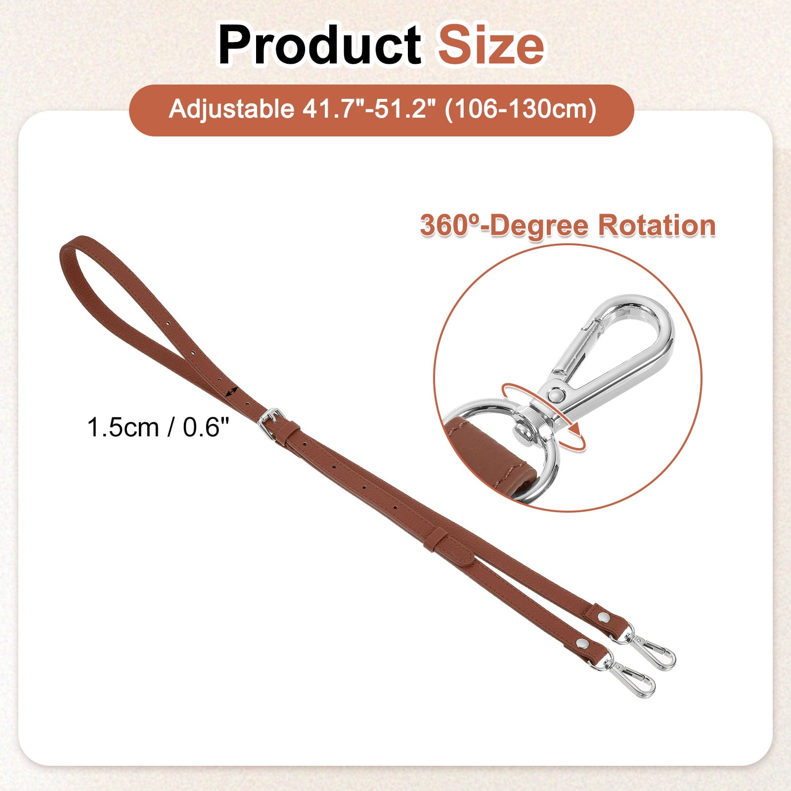 0.6" Genuine Leather Purse Strap for Bag (Caramel, Silver Buckle)