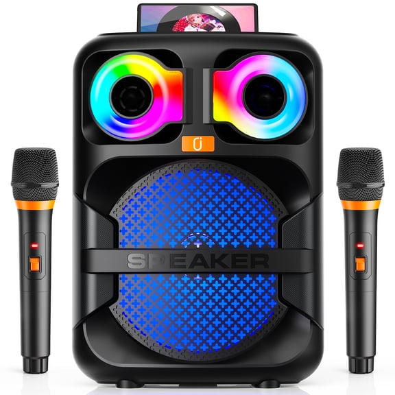 Bocina JYX, Altavoz Bluetooth con Luz RGB para Fiestas, Sistema Portátil de Altavoces para Cantar en Casa con 2 Micrófonos Inalámbricos, Bocina Portátil, T28-T