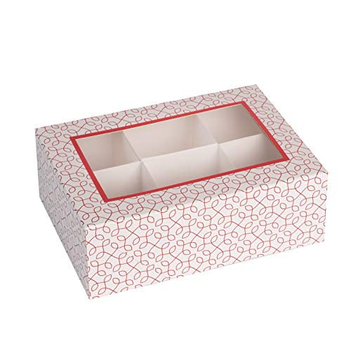 Window Box With Six Sections 7"X5"X2.5" Red and White 12 Pack