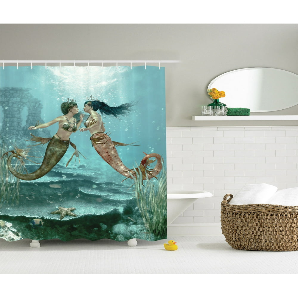 Mermaids in Love Underwater Fairy Design Abstract Fabric Shower Curtain