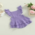 thumbnail image 3 of Baby Girls Knitting Rompers Solid Color Fly Sleeve Ruffle Hem Casual Party Street Spring Fall Summer Rompers Brown 3-6 Months, 3 of 8