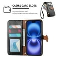 thumbnail image 6 of For iPhone 14 Pro Max Flip Wallet Phone Case,With Shoulder Strap&Wrist Strap,Flip Fold Kickstand,With Card Slots,Zipper Pocket,Leaf Magnetic Closure,Shockproof Anti-fall Phone Case,Black, 6 of 13