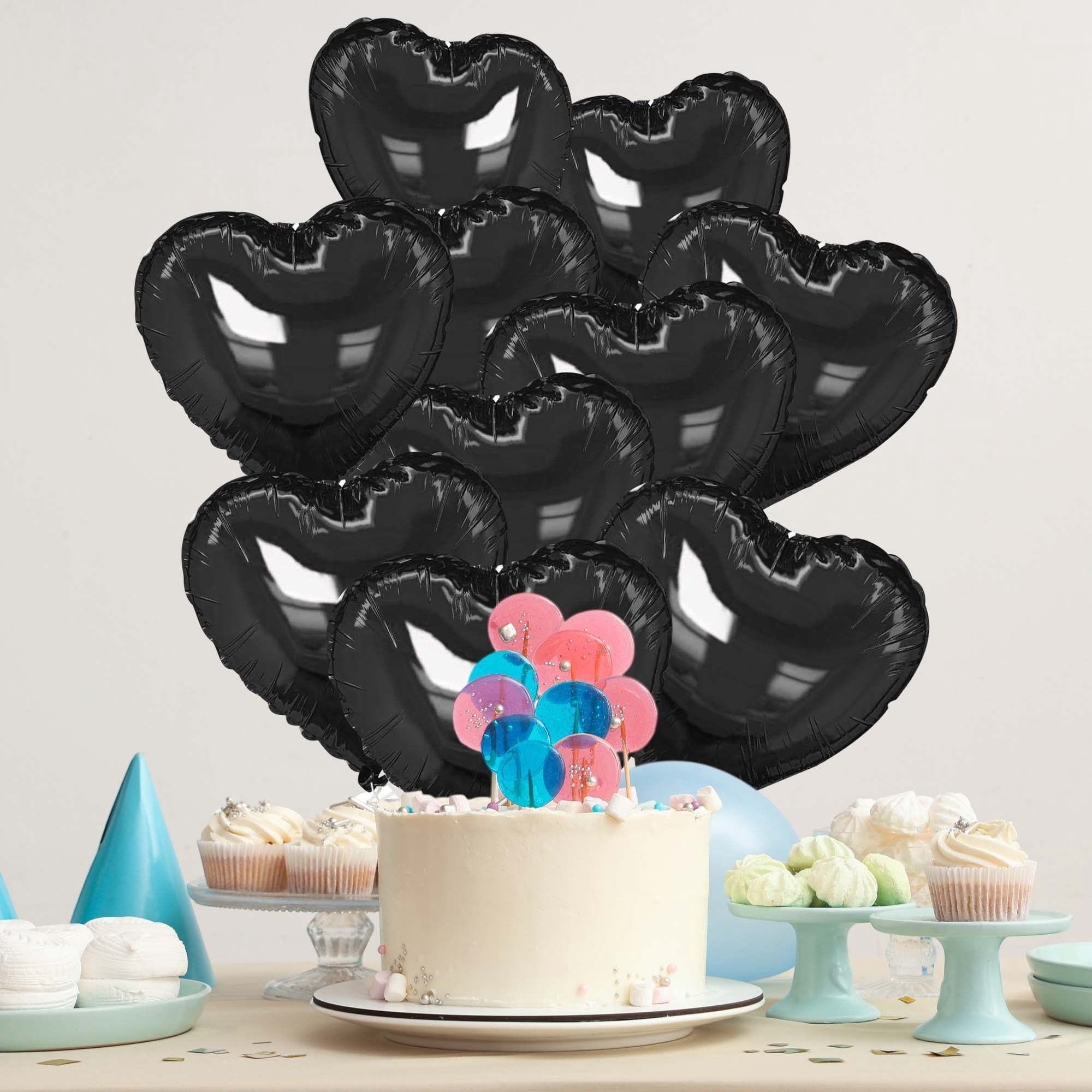 Unique Bargains 10Pcs Helium Balloons with Ribbon Heart Pattern Black