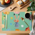thumbnail image 2 of Spring Easter Placemats Set of 4, Bunny Colorful Eggs Floral Green Placemats for Dining Table, Place Mats for Kitchen Tabletop, Waterproof Wipeable Dining Table Mats Set, 2 of 9
