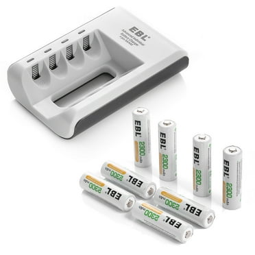 EBL AA Rechargeable Batteries NiMh 2300mAh (8 Packs) with Individual Smart Battery Charger for AA AAA AAAA Ni-MH Ni-CD Rechargeable Batteries
