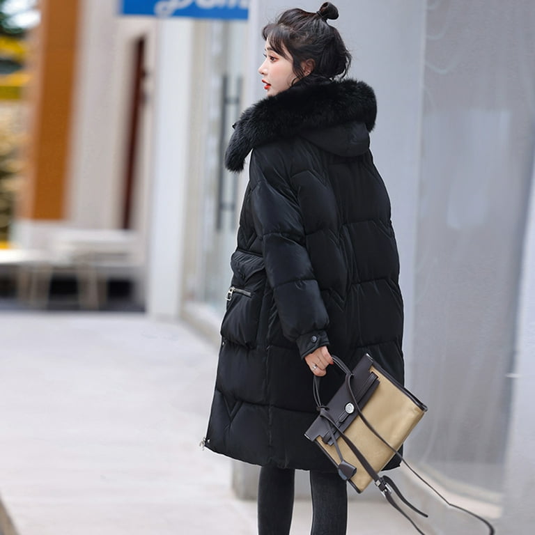 Womens Midi Puffer Jacket Winter Coats Warm Overcoat Zipper Long