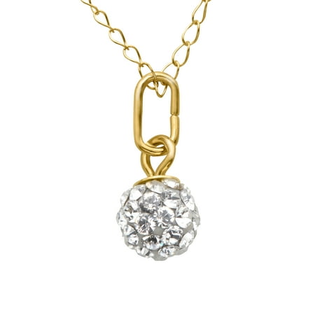 Girl's Glitter Ball Pendant Necklace with Swarovski Crystal in 10kt Gold