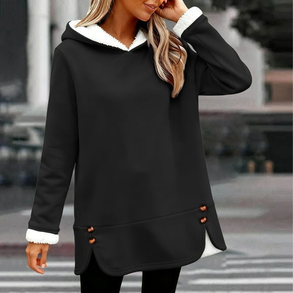 Black Womens Sweaters Women's Winter Warm Hoodies Fleece Lined Sweatshirt Long Sleeve Fuzzy Warm Pullover Winter Clothes Fall Outfits for Women 2025