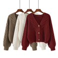 thumbnail image 2 of Suéter de cuello en V suelto para mujer, estilo holgado, ropa exterior de otoño e invierno, chaqueta tipo cárdigan corta con giro retro, 2 of 6