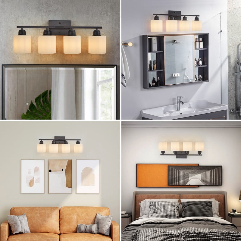 24.8" Black Modern 4-Light Bathroom Vanity Light - Frosted Glass Wall Sconce for Mirror, Dressing Room & Hallway (Bulbs Not Included)