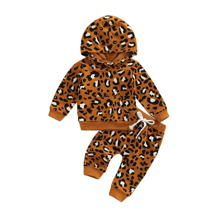 

2Pcs Baby Boys Hoodie Tops Pants Set Leopard Print Sweatsuit Clothes Fall Winter Outfits