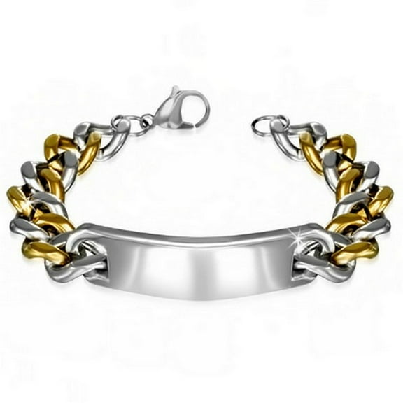 Stainless Steel Two-Tone Mens Classic Link Chain Bracelet