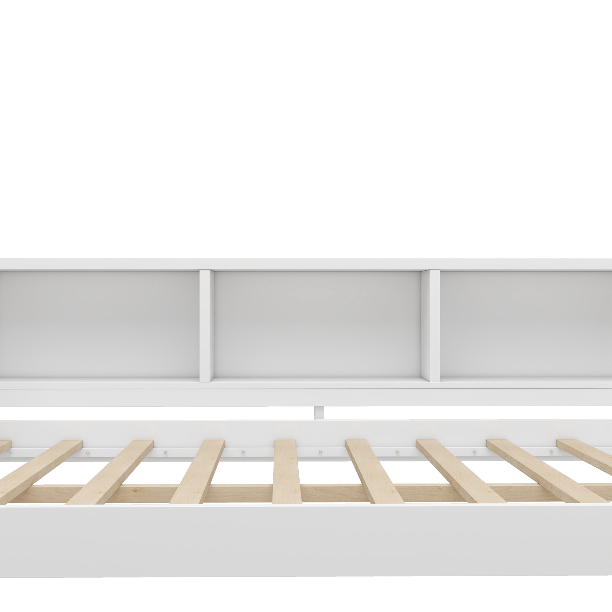 Mintazer Full Wood Platform Bed with Desk & Trundle, Multifunctional Storage Daybed with 5 Side Shelves & 3 Drawers for Bedrooms Guest Rooms for Teens Kids, White