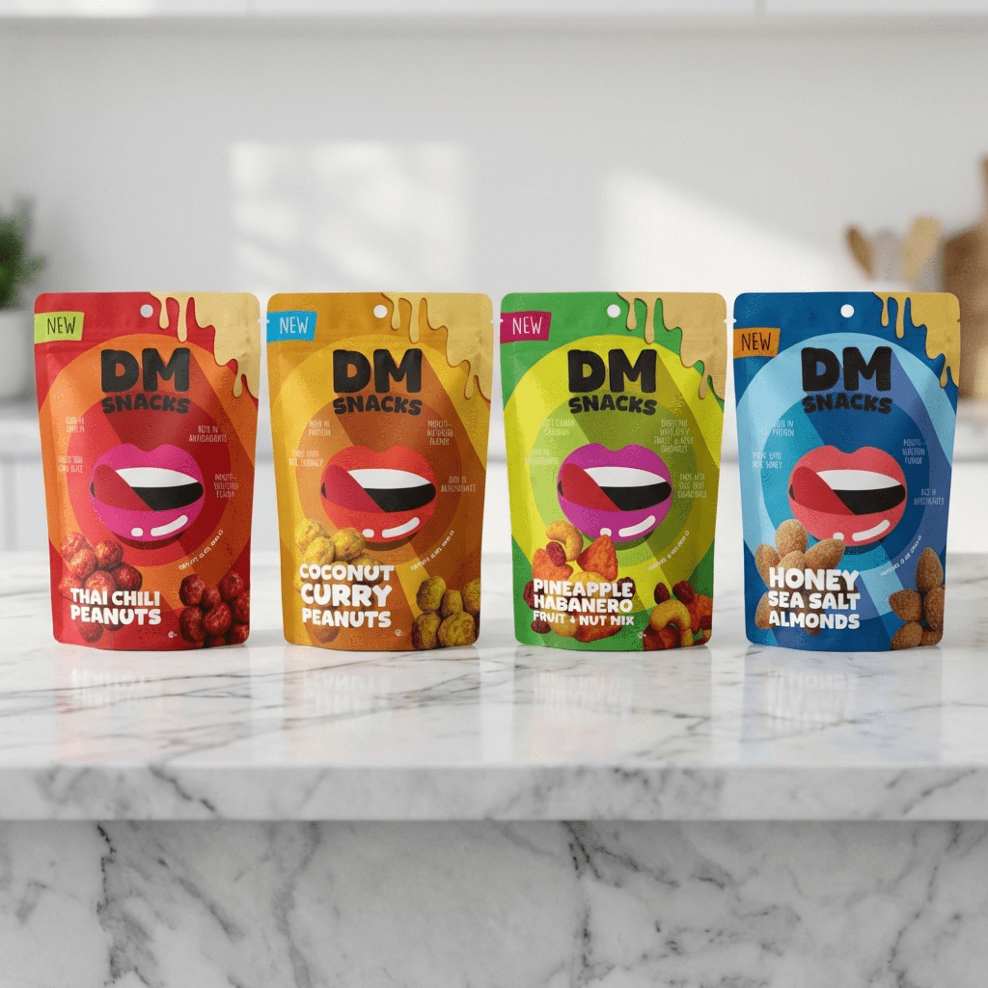 DM Snacks Mixed Nuts Gift Basket Assorted Spicy Crunchy Trail Mix 4-Pack 2 lb Total