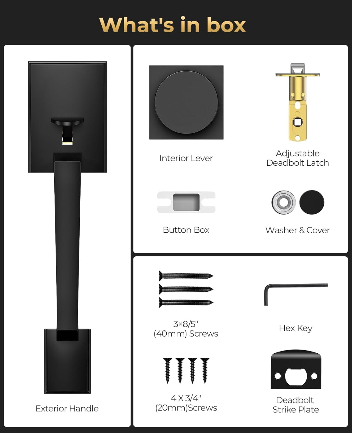 Klamerit Front Door Handle No Lock, Black Front Door Lock Set with Modern Knob, Adjustable Exterior Entry Handleset, Lower Half Grip