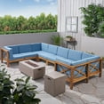 thumbnail image 2 of Cytheria Outdoor Acacia Wood 8 Seater U-Shaped Sectional Sofa Set with Fire Pit, 2 of 12