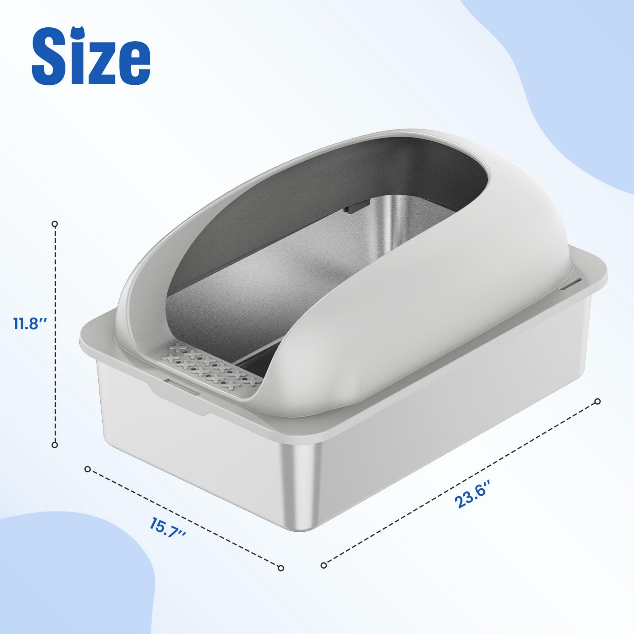 EDX Stainless Steel Cat Litter Box with Lid, XL Extra Large Cat Litter Box for Big Cats, High Wall Sides, Never Absorbs Odors, Anti-Urine Leakage, Easy Cleaning, Scoop and Mat Included, Light Grey