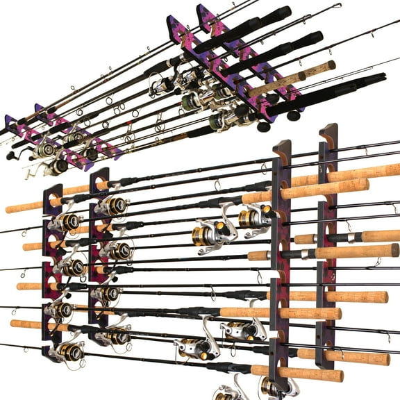Rush Creek Creations Fishing Rod Ceiling Horizontal Rack 8 Rod Capacity-Twin pack (Pink)
