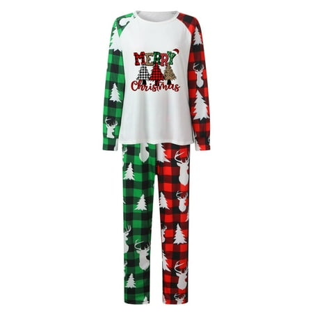 

Daqian Family Matching Pajamas Parent-child Attire Christmas Suits Patchwork Plaid Printed Homewear Round Neck Long Sleeve Pajamas Two-piece Mom Sets Family Christmas Pajamas Clearance Green 10(XL)