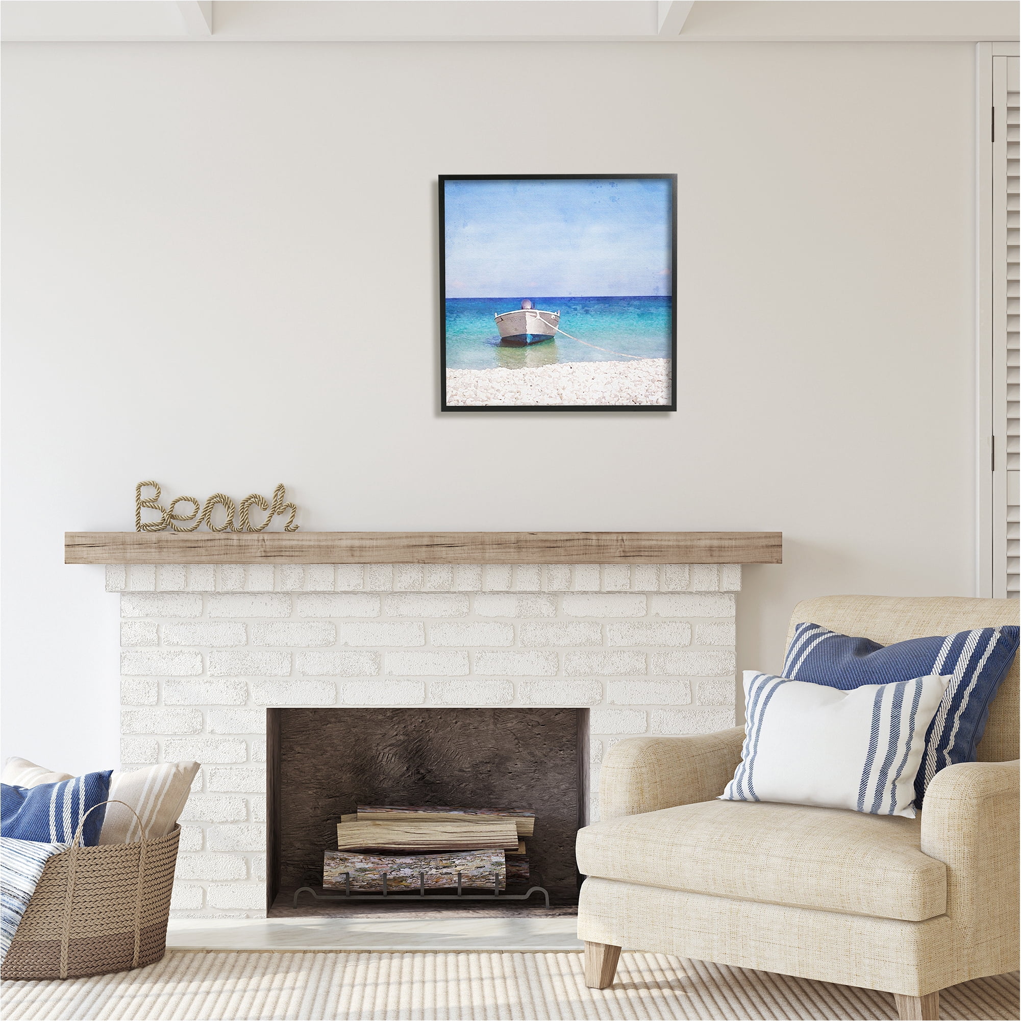 Stupell Industries Docked Dinghy Boat Transportation Painting Black Framed Art Print Wall Art, 24 x 24