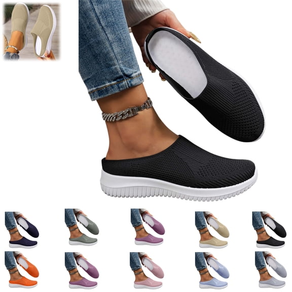 Mfakffe Orthopedic Sneakers for Women Breathable Mesh Knit Sneakers Slip on Soft Non-Slip Walking Shoes(Black)