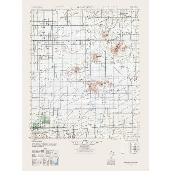Topographical Map - Alpine Butte Sheet - US Army 1943 - Vintage Wall Art