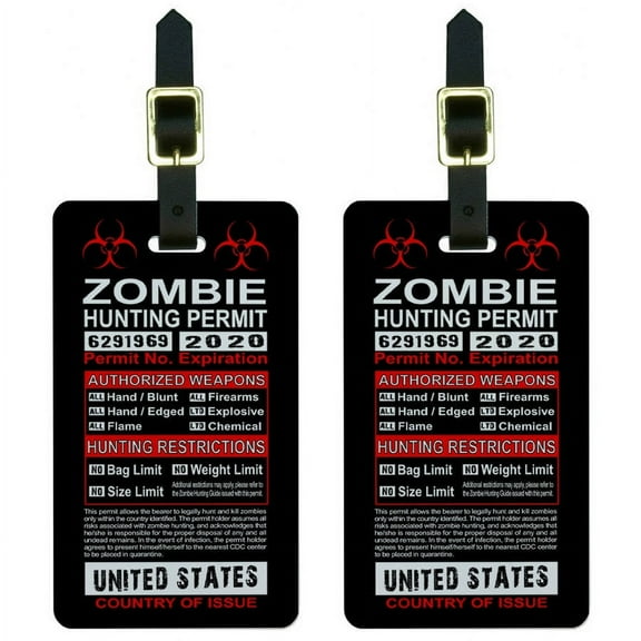 United States Zombie Hunting License Permit Luggage Tags Suitcase ID, Set of 2