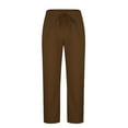 thumbnail image 5 of YLSDY Mens Casual Linen Pants Loose Fit Elastic Drawstring Waist Straight-Legs Summer Yoga Beach Long Pants Brown S, 5 of 7